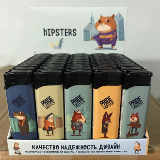 Зажигалки пьезо Pride E-100 HIPSTERS High Standart Quality 50шт