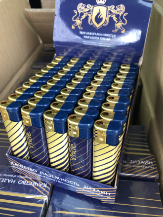 Зажигалки пьезо Pride E-050 Lux Gold & Blue 50шт