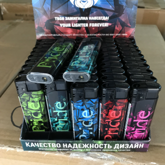 Зажигалки пьезо Pride E-100 Colored Shards High Standart Quality 50 шт