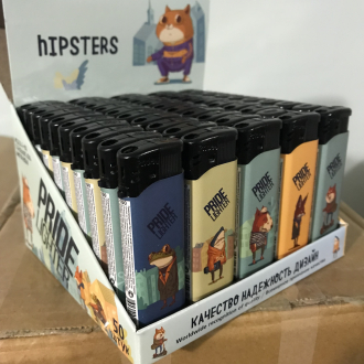 Зажигалки пьезо Pride E-100 HIPSTERS High Standart Quality 50шт