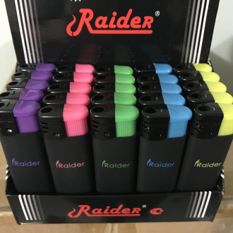 Зажигалки пьезо Raider 605-R Rubber Black прорезиненная с логотипом черная большая 25шт.