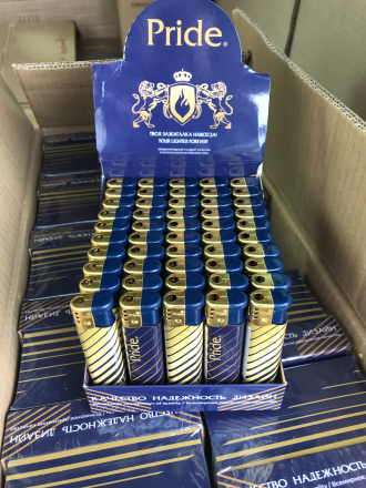 Зажигалки пьезо Pride E-050 Lux Gold & Blue 50шт